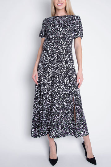 Short Sleeve Maxi Dress - Black Leopard Print